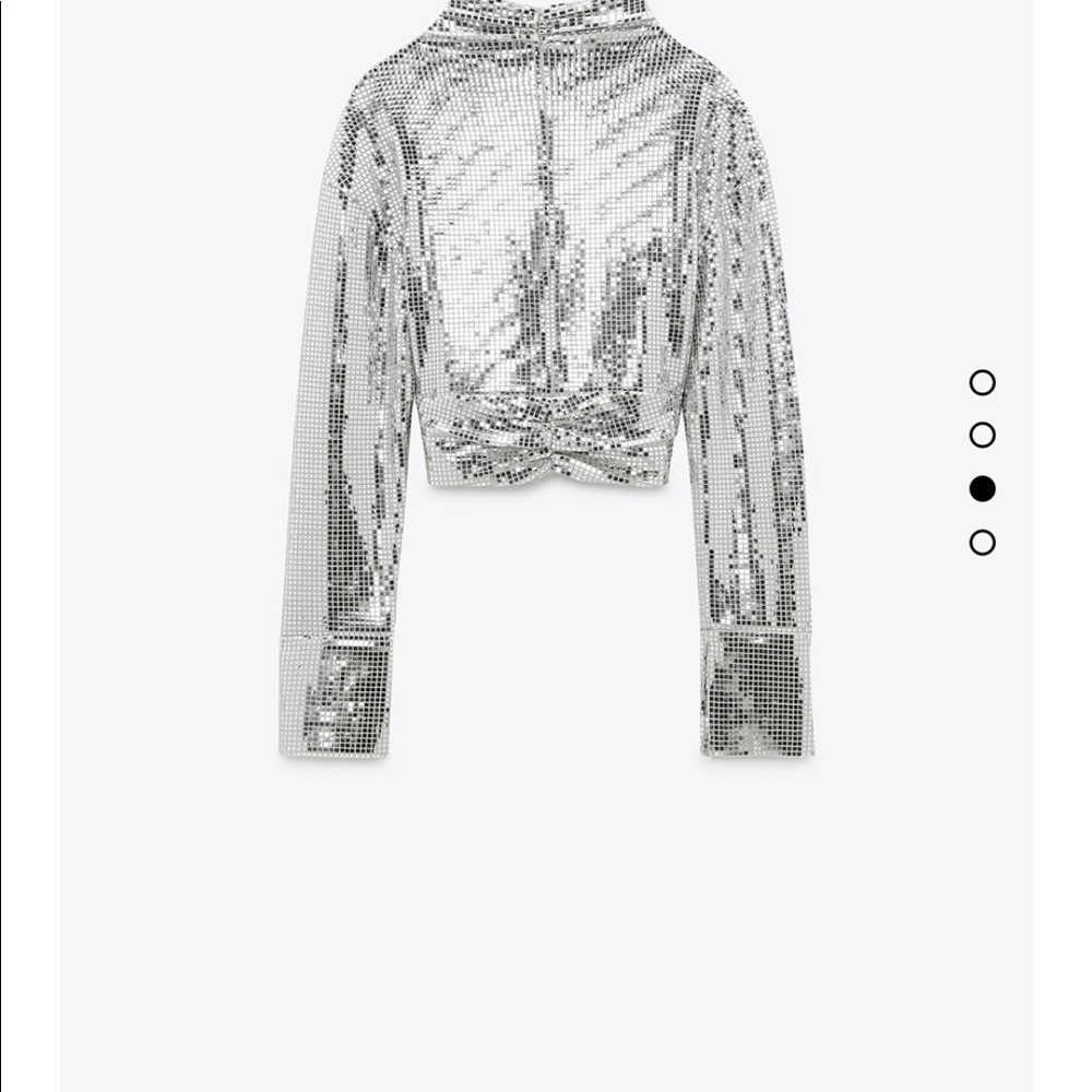 Nwt Zara Sequin Silver Top - image 2